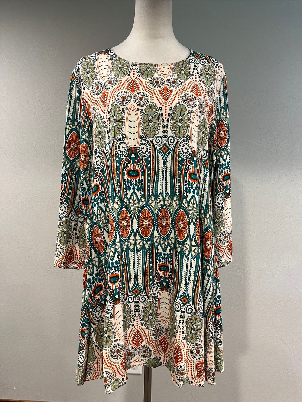 Boho Paisley long sleeves a-line Mini dress size medium